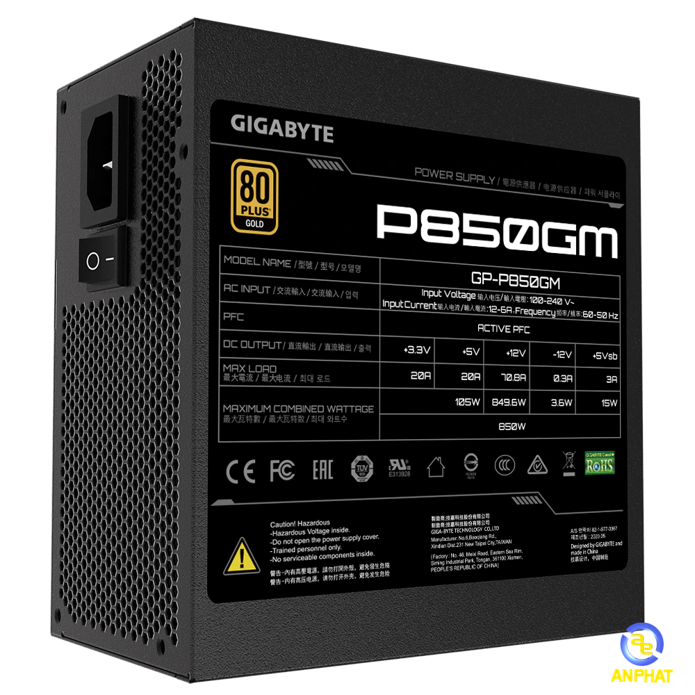 Nguồn GIGABYTE GP-P850GM 850w (80 Plus Gold/Full Modular/ Màu Đen) 2 Nguồn GIGABYTE GP-P850GM 850w (80 Plus Gold/Full Modular/ Màu Đen) - Ảnh 2