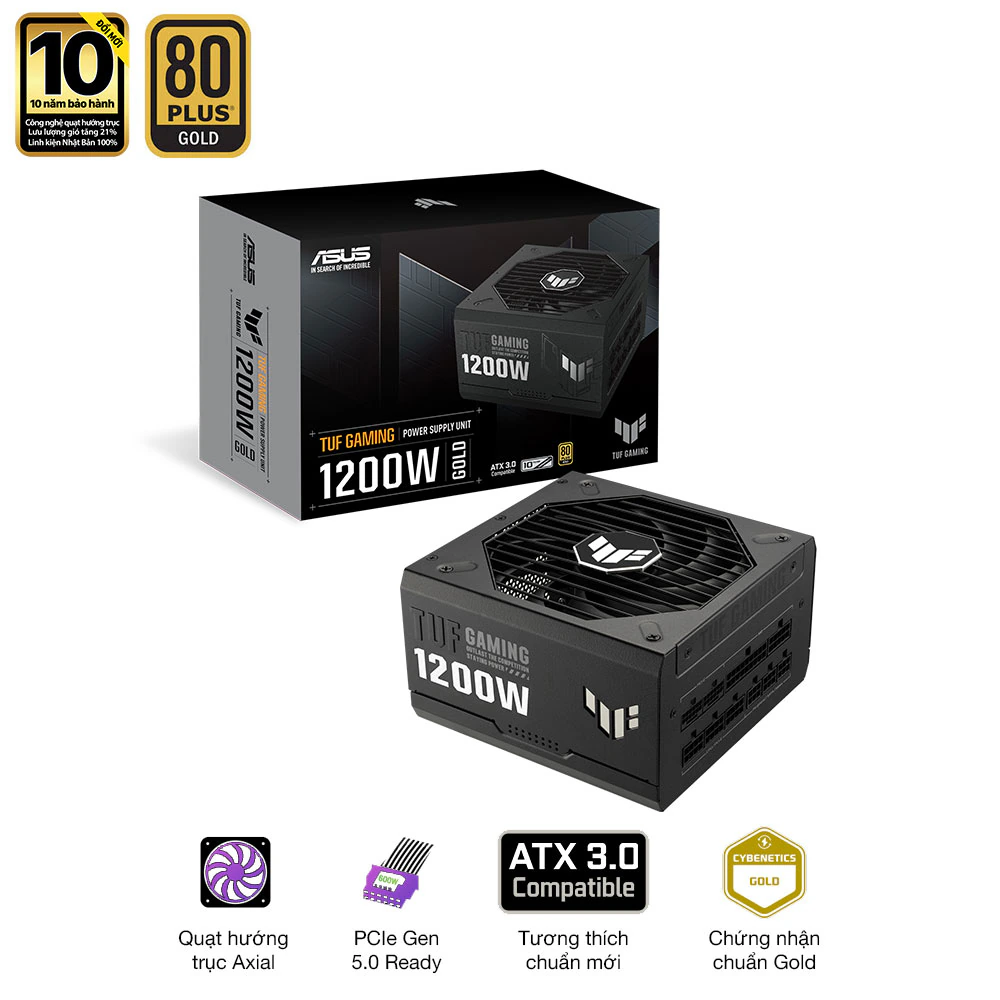 Nguồn ASUS TUF GAMING 1200G (1200W, ATX 3.1, PCIe 5.0, 80 Plus Gold, Full Modular, 10 năm bảo hành) 1 Nguồn ASUS TUF GAMING 1200G (1200W, ATX 3.1, PCIe 5.0, 80 Plus Gold, Full Modular, 10 năm bảo hành)