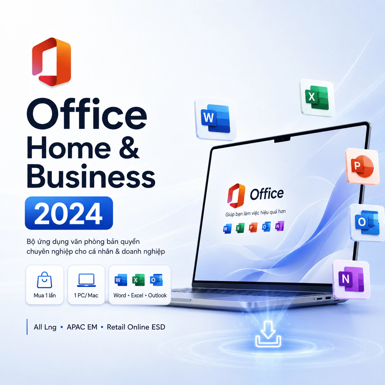Office Home & Business 2024 All Lng APAC EM Retail Online ESD bản quyền 1 Office Home & Business 2024