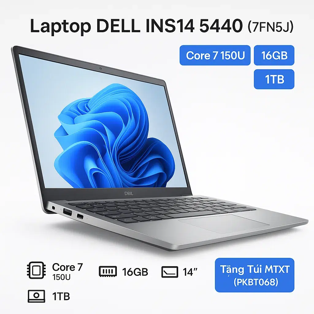 Laptop DELL INS14 5440 (7FN5J) | Core 7 150U / 16GB / 1TB / 14" 9 Laptop DELL INS14 5440 (7FN5J) | Core 7 150U / 16GB / 1TB / 14" - hình ảnh chi tiết 1
