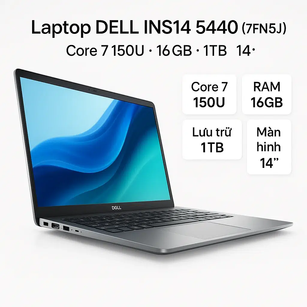 Laptop DELL INS14 5440 (7FN5J) | Core 7 150U / 16GB / 1TB / 14" 10 Laptop DELL INS14 5440 (7FN5J) | Core 7 150U / 16GB / 1TB / 14" - hình ảnh chi tiết 2