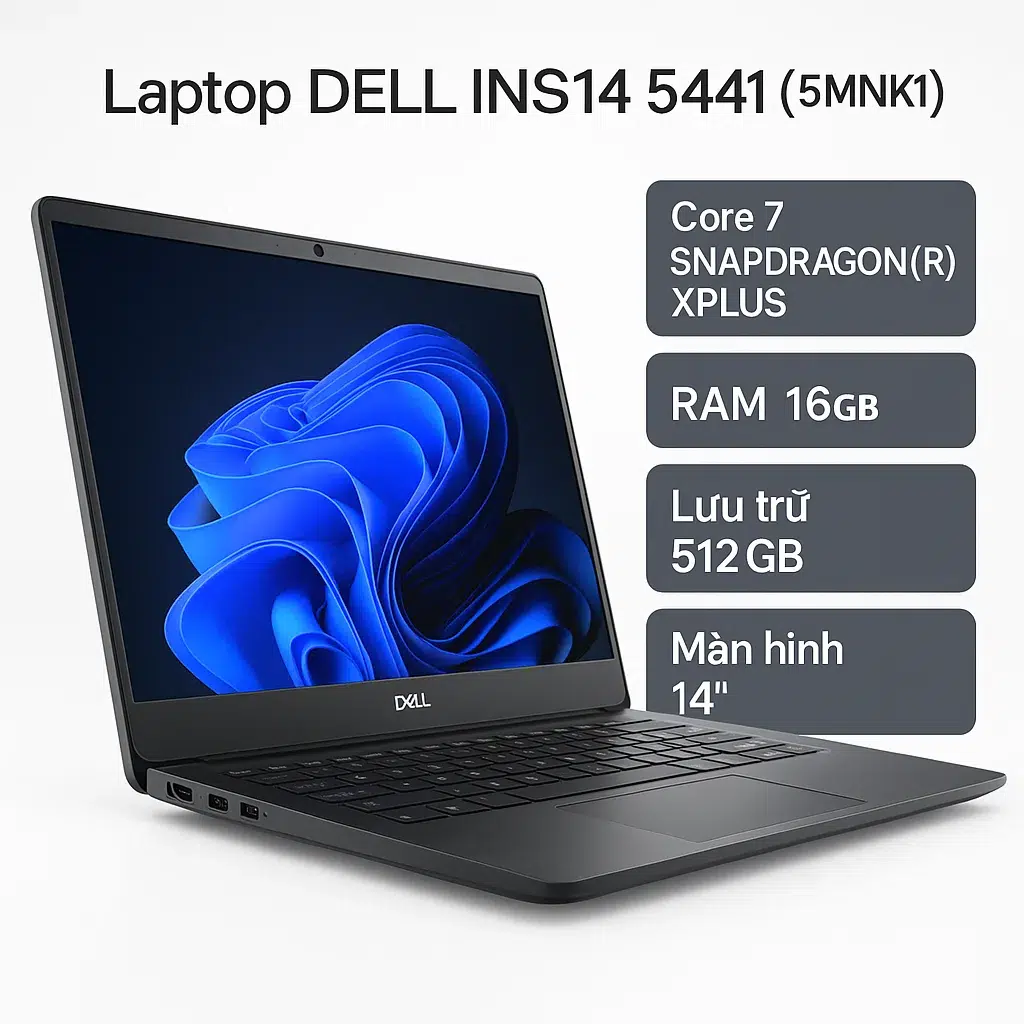Laptop DELL INS14 5441 (5MNK1) | Core 7 SNAPDRAGON(R) XPLUSX1P-64- 100 / 16GB / 512GB / 14" 12 Laptop DELL INS14 5441 (5MNK1) | Core 7 SNAPDRAGON(R) XPLUSX1P-64- 100 / 16GB / - hình ảnh chi tiết 2