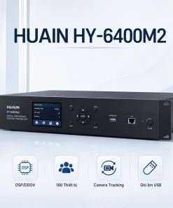 Bộ điều khiển âm thanh trung tâm kỹ thuật số Huain HY-6400M2 dùng dây hỗ trợ xử lý âm thanh DSP, quản lý micro hội nghị, camera tracking, bỏ phiếu điện tử, ghi âm USB và mở rộng hệ thống hội thảo chuyên nghiệp.
