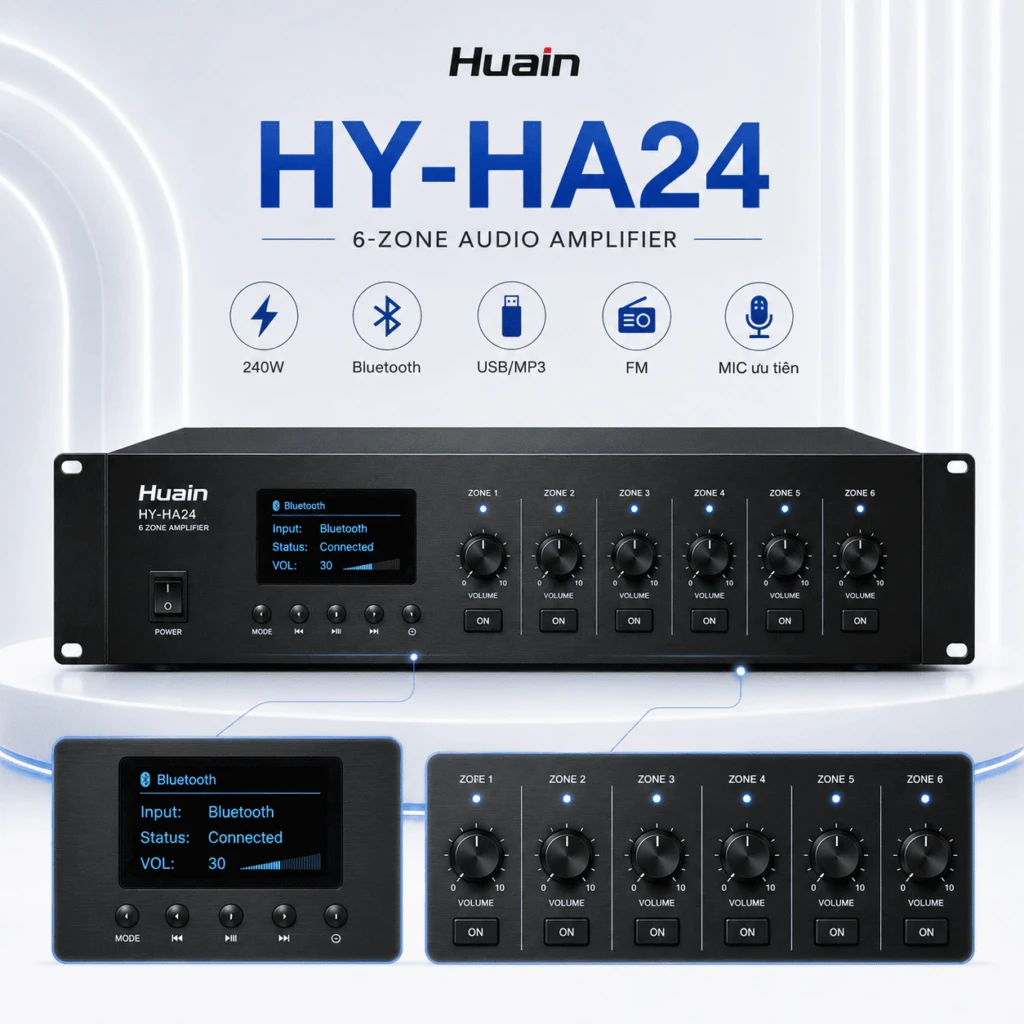 Bộ khuếch đại âm thanh 6 vùng Huain HY-HA24 240W chính hãng 11 Bộ khuếch đại âm thanh 6 vùng Huain HY-HA24 240W chính hãng