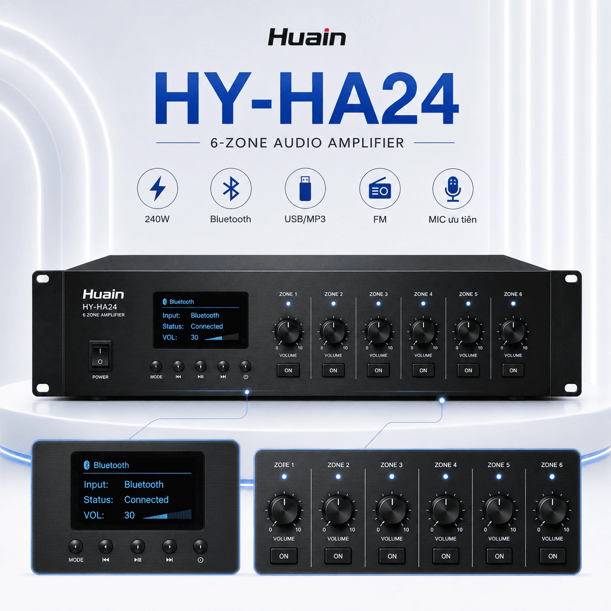 Bộ khuếch đại âm thanh 6 vùng Huain HY-HA24 240W chính hãng 3 Bộ khuếch đại âm thanh 6 vùng Huain HY-HA24 240W chính hãng