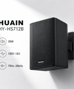 Loa hộp treo tường 30W Huain HY-HS712B là loa treo tường cao cấp, công suất 30W/60W, đầu vào 100V/8Ω, độ nhạy 89dB, dải tần 75Hz–20.000Hz, phù hợp âm thanh thông báo, nhạc nền, phòng học, văn phòng và không gian thương mại.