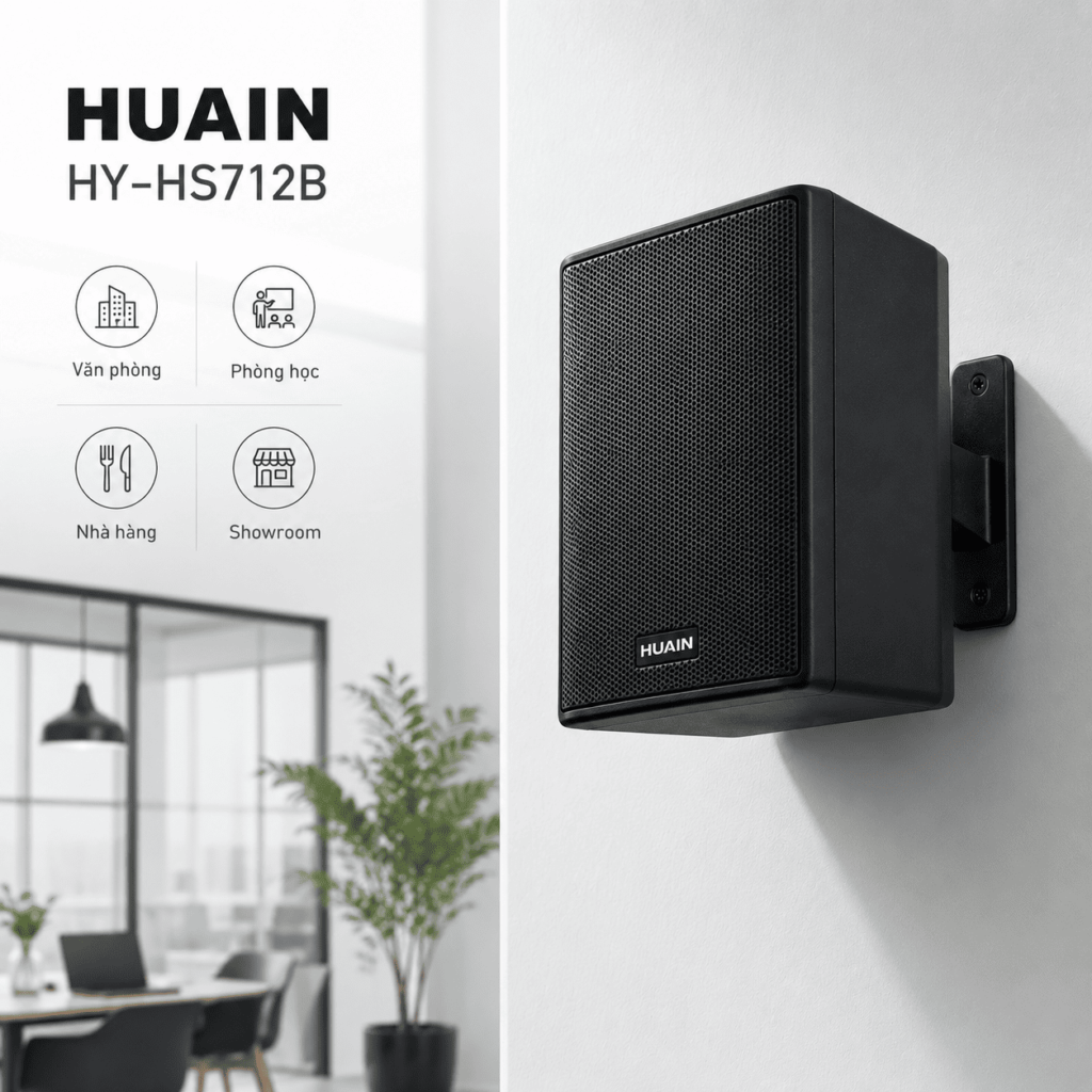 Loa hộp treo tường 30W Huain HY-HS712B chính hãng 9 Loa hộp treo tường 30W Huain HY-HS712B là loa treo tường cao cấp, công suất 30W/60W, đầu vào 100V/8Ω, độ nhạy 89dB, dải tần 75Hz–20.000Hz, phù hợp âm thanh thông báo, nhạc nền, phòng học, văn phòng và không gian thương mại.
