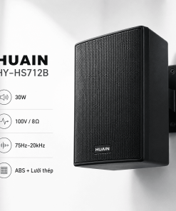 Loa hộp treo tường 30W Huain HY-HS712B là loa treo tường cao cấp, công suất 30W/60W, đầu vào 100V/8Ω, độ nhạy 89dB, dải tần 75Hz–20.000Hz, phù hợp âm thanh thông báo, nhạc nền, phòng học, văn phòng và không gian thương mại.