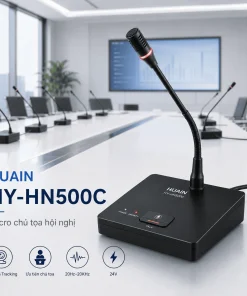 Microphone chủ tọa Huain HY-HN500C là micro hội thảo kỹ thuật số dùng dây, điện áp DC 24V, dải tần 20Hz–20KHz, hỗ trợ quyền ưu tiên chủ tọa, camera tracking, định danh ID và âm thanh rõ ràng cho phòng họp chuyên nghiệp.