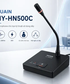 Microphone chủ tọa Huain HY-HN500C là micro hội thảo kỹ thuật số dùng dây, điện áp DC 24V, dải tần 20Hz–20KHz, hỗ trợ quyền ưu tiên chủ tọa, camera tracking, định danh ID và âm thanh rõ ràng cho phòng họp chuyên nghiệp.