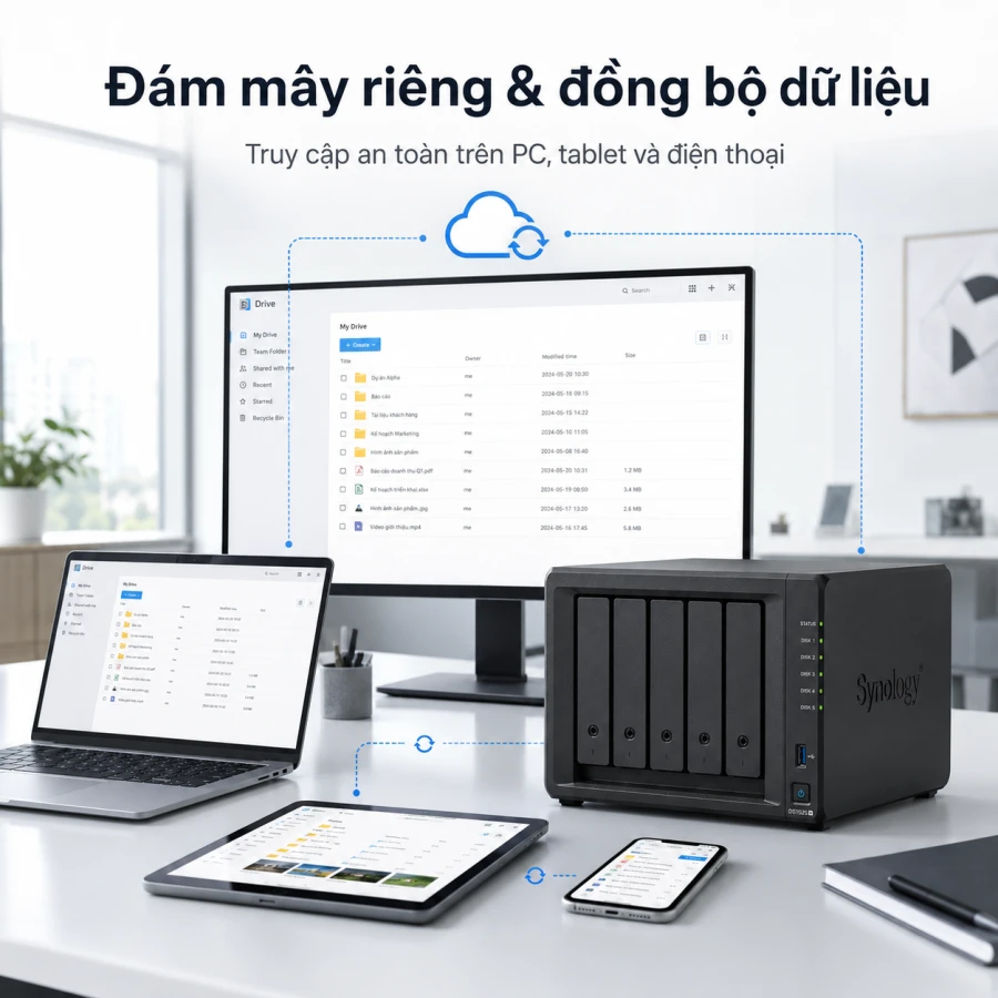 NAS Synology DS1525+ 5 Bay, RAM ECC 8GB, Dual 2.5GbE 11 Synology DS1525+ là NAS 5 khay dành cho doanh nghiệp, trang bị CPU AMD Ryzen V1500B, RAM ECC 8GB, Dual 2.5GbE và tùy chọn nâng cấp 10GbE. Thiết bị có hai khe M.2 NVMe, hỗ trợ RAID 5/6/10, mở rộng tối đa 15 khay, dung lượng thô đến 360TB, máy ảo, High Availability và tối đa 40 camera IP.