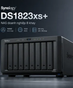 Synology DS1823xs+ là NAS doanh nghiệp 8 khay, sử dụng CPU AMD Ryzen V1780B, RAM ECC 8GB, mạng 10GbE và cổng quản trị OOB. Thiết bị hỗ trợ nâng cấp mạng 25GbE, Fibre Channel, RAID F1, hai khe M.2 NVMe, tối đa 18 ổ đĩa, 8 máy ảo và 75 camera IP.