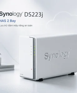 Synology DS223j là NAS 2 khay hỗ trợ Btrfs, RAID, Synology Drive, Photos và lưu camera IP, phù hợp gia đình, cá nhân và văn phòng nhỏ.