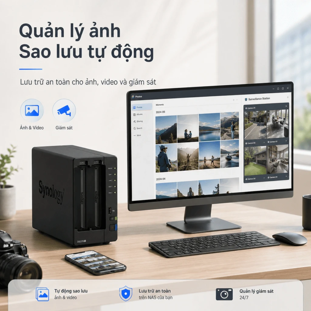 NAS Synology DS225+ 2 Bay, Intel J4125, RAM 2GB, LAN 2.5GbE 12 NAS Synology DiskStation DS225+ 2 Bay, Intel J4125, RAM 2GB, LAN 2.5GbE