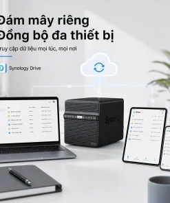 NAS Synology DS423 4 Bay, RAM 2GB, Dual LAN 1GbE 5 Synology DiskStation DS423 là NAS 4 khay dành cho gia đình, văn phòng nhỏ và cửa hàng. Thiết bị sử dụng CPU Realtek RTD1619B 4 nhân, RAM DDR4 2GB, hai cổng mạng 1GbE và hỗ trợ HDD hoặc SSD SATA. DS423 hỗ trợ SHR, RAID 5, RAID 6, Btrfs, Synology Drive, Synology Photos, Hyper Backup và lưu trữ tối đa 30 camera IP.