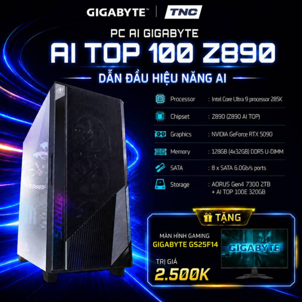 PC AI Gigabyte AI TOP 100 Z890 (AT1I9N9-0005) Core Ultra 9 285K/ 128GB/ 320GB SSD1-AI/ 2TB SSD2/ RTX 5090/ Non-OS/ Đen 1 PC AI Gigabyte AI TOP 100 Z890 (AT1I9N9-0005) Core Ultra 9 285K/ 128GB/ 320GB SSD1-AI/ 2TB SSD2/ RTX 5090/ Non-OS/ Đen